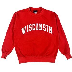 Jansport Vintage 90s Wisconsin Crew Sweatshirt Red Pullover Small